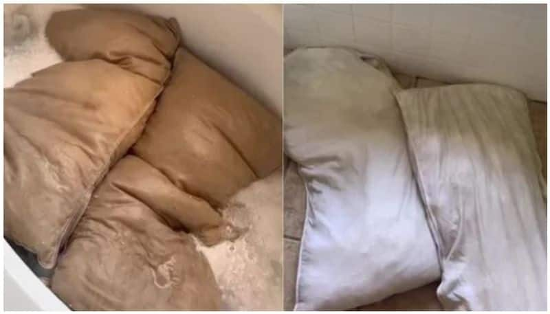 Woman cleans husbands favourite pillows for first time in five years