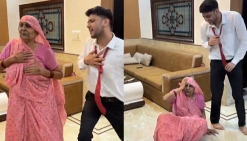 Grandmothers dance with grandson will make you funny