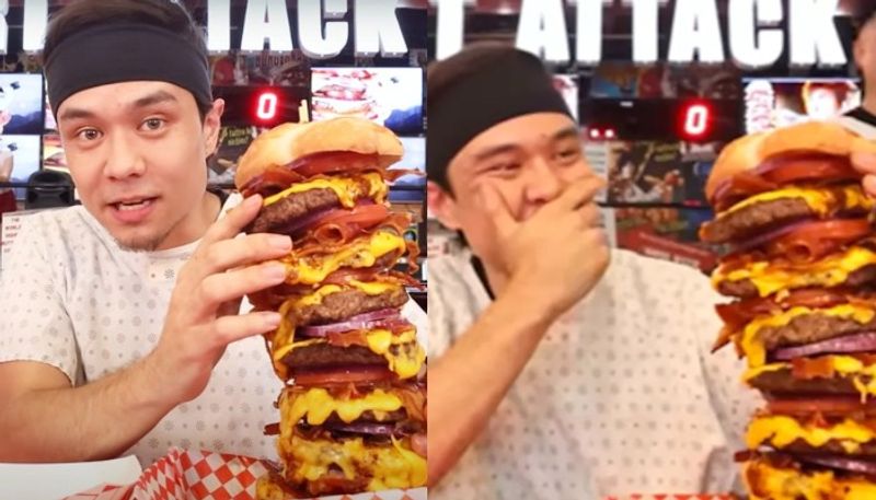 Man eats 20000 calorie burger with 40 slices of bacon