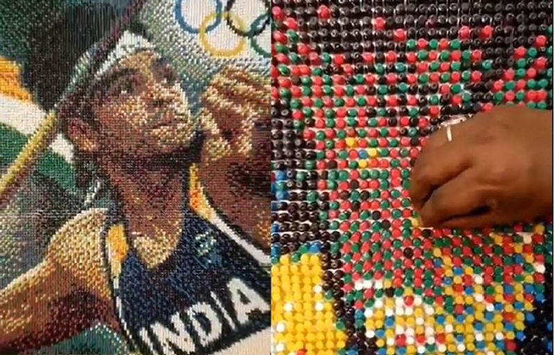 Mumbai artist created a mosaic portrait of golden boy neeraj chopra ckm