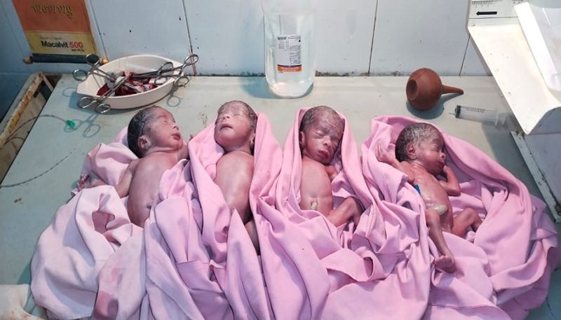 mother gave birth to four children in a single birth in karimnagar