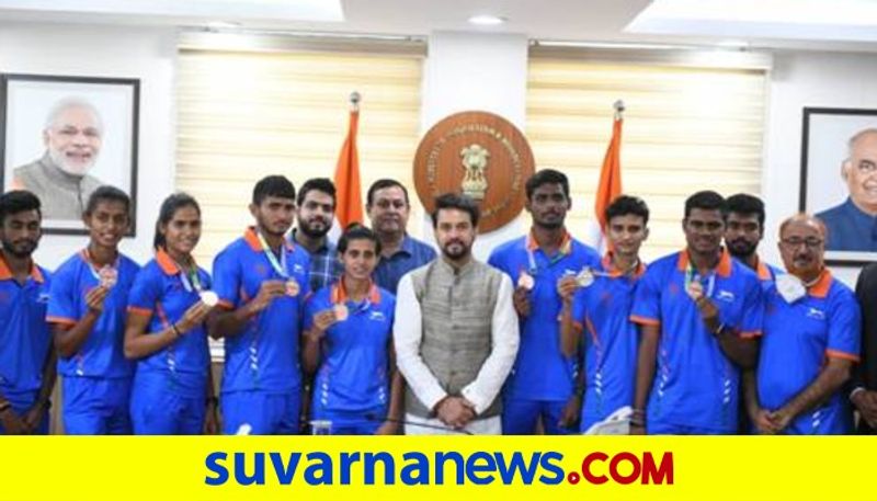 World 2021 U20 Athletics Championship Sports Minister Anurag Thakur Interacts with Indian medalist Athletes kvn