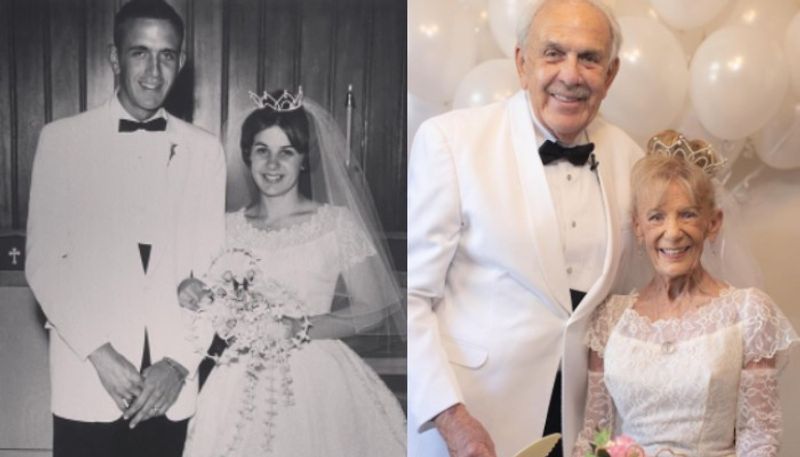 59th anniversary couple recreates wedding photoshoot