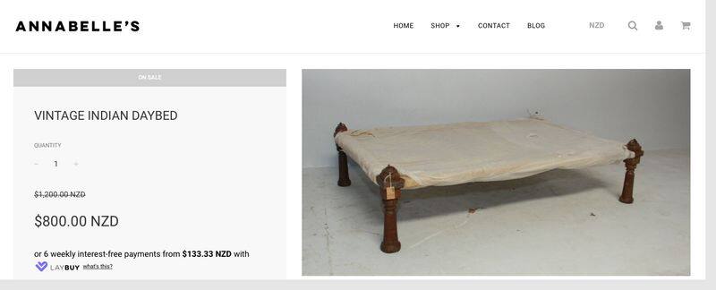 New Zealand website sells it charpai as 'Vintage daybed' for 41000 gcw