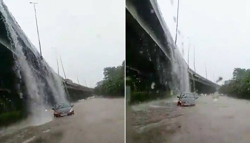 Delhis waterfall flyover goes viral amid heavy rainfall; watch the video-tgy