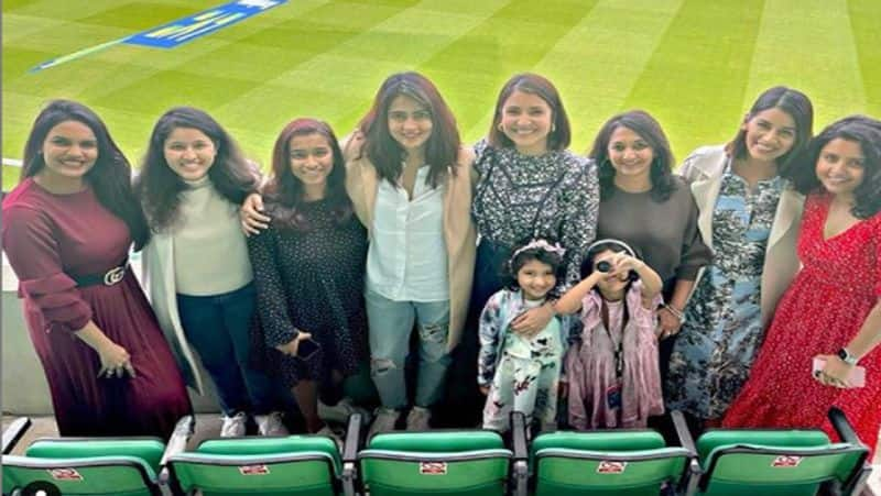 Anushka Sharma cheerfully poses with wives of Indian cricketers during India vs England match