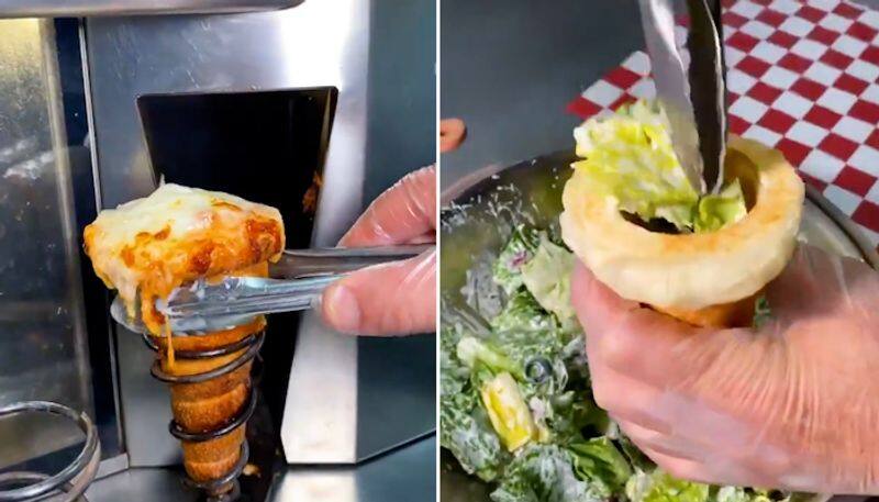 Ever seen a pizza made in cone? Watch the video to see the unique dish-tgy