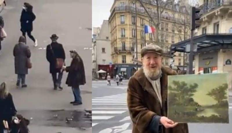 woman buying painting from an old man video