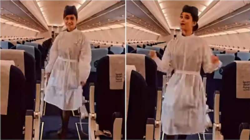 air hostess dances to Manike Mage Hithe on empty flight