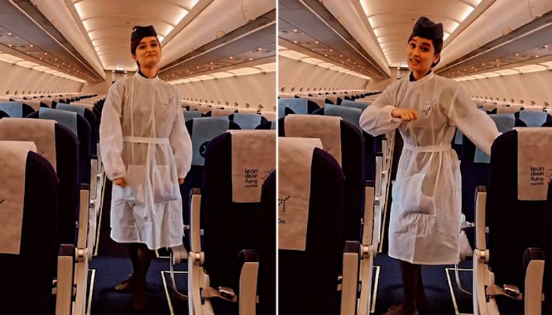 Watch Indigo air hostess dances to Manike Mage Hithe song on an empty flight, video goes viral-tgy