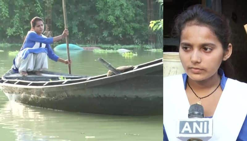 class 11 student Sandhya Sahani rows a boat daily to reach her school since she dont have any option to attend online class