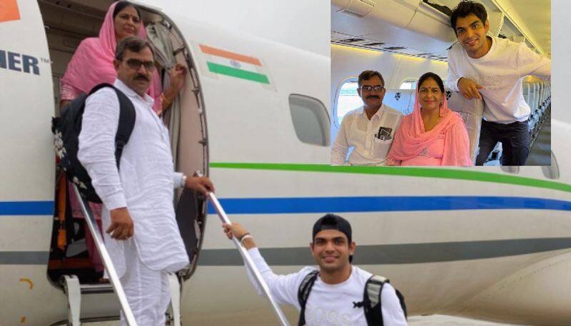 Neeraj chopra parents take their first flight, javelin thrower express his feelings in social media