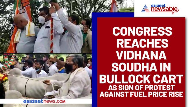 Congress reaches Vidhana Soudha in bullock cart as sign of protest against fuel price rise - ycb