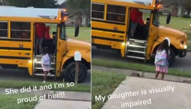 Visually impaired girl boards school bus all by herself in viral video