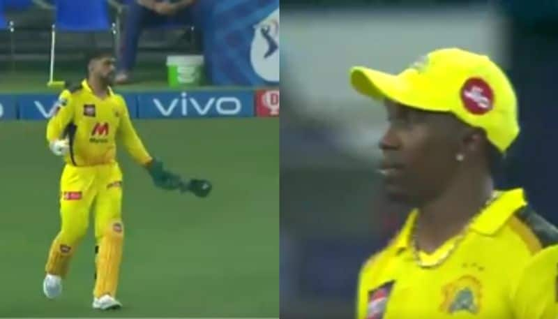 IPL 2021 CSK vs MI Watch MS Dhoni loses his cool at Dwayne Bravo