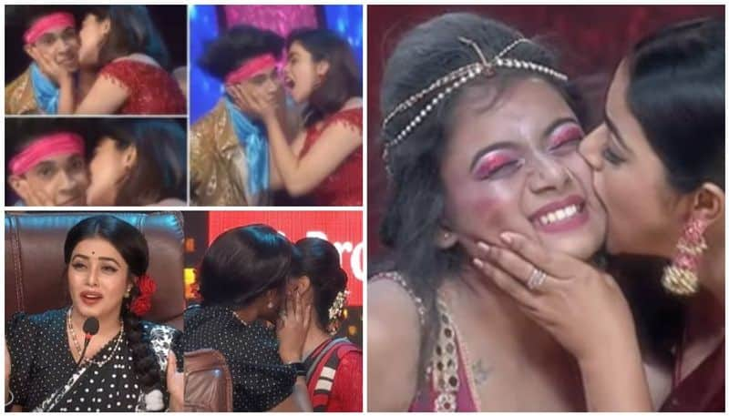 Actress shamna kasim kisses a contestant in TV dance show