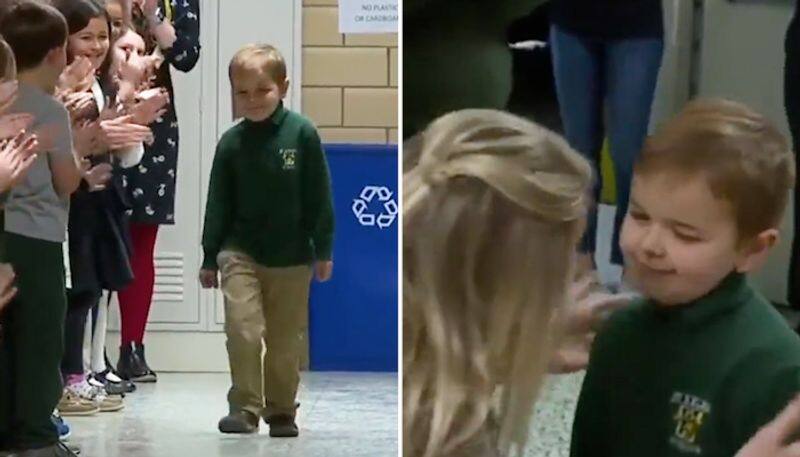 Little boy gets grand welcome from school after beating cancer; viral video leaves netizens emotional-tgy