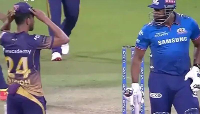 IPL 2021 Watch Video  Kieron Pollard gets angry at Prasidh Krishna