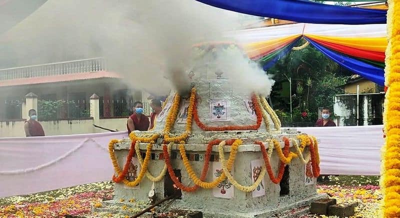 Funeral of Buddhist Monk 15 Days After His Death at Mundgod in Uttara Kannada grg