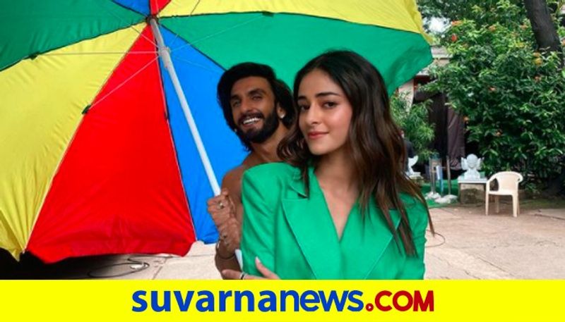 Ranveer Singh holds an umbrella for Ananya Panday dpl