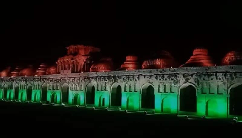 Lighting to Hampi Monuments for 100 Crore Corona Vaccine Record in India grg