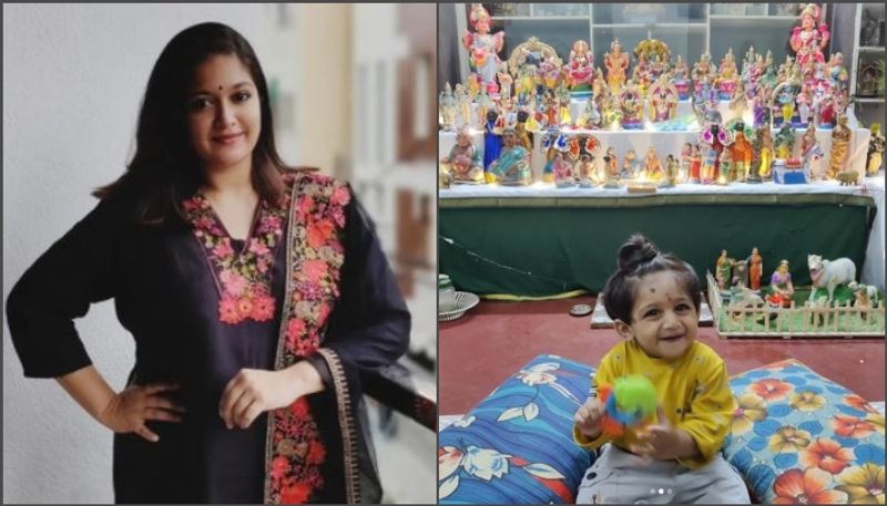 meghna raj sarja shares pictures of son raayan raj sarjas first vijayadashami