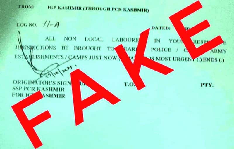 Fact-check Order to move non-locals in Kashmir to police and army camps is fake