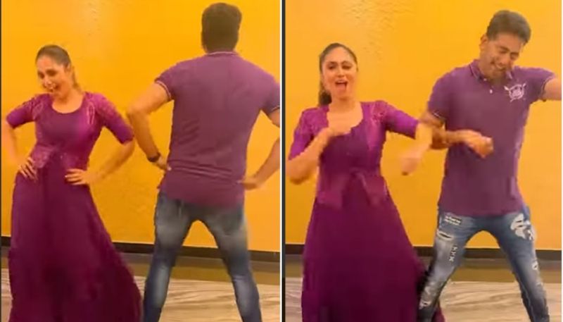 Sreethu Krishnan and Nikhil Nair with dance steps on reelsAcquired Ambadi Alina fans