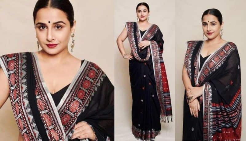 Vidya Balan in a handwoven black saree pics viral