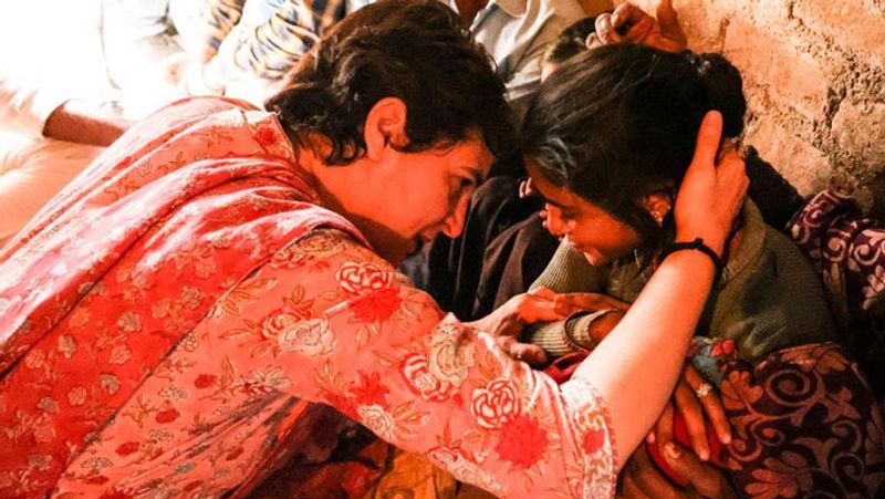 Priyanka Gandhi visits family of farmer who died waiting in line for fertiliser pod