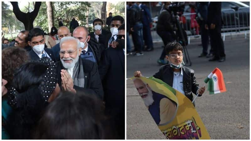 Modi arrives in Rome for G20 Summit Italy indian peoples greeted with the national flag