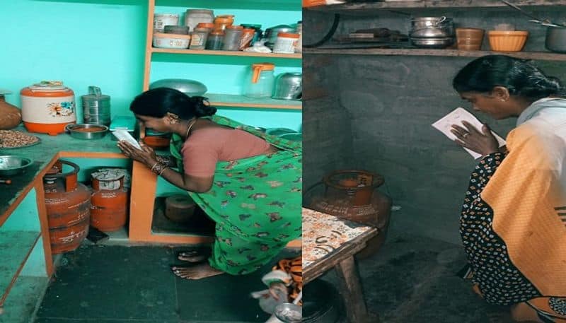 Women praying to gas cylinder before going to the polls in huzurabad