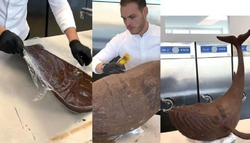 Chef Designs Whale Out Of Milk And Chocolate