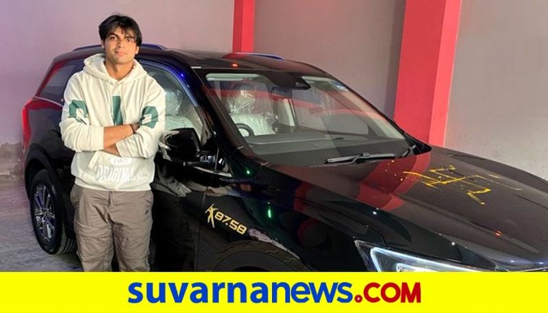 Olympian Neeraj Chopra rceives Mahindra XUV700 Gold Edition