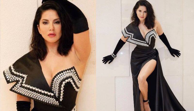 Sunny Leone in black thigh slit gown pics goes viral