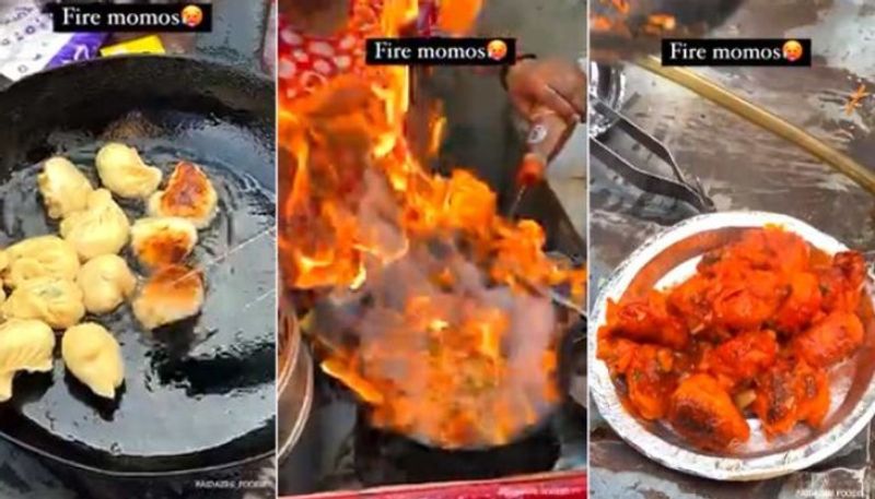 street vendor makes fire momos in viral video