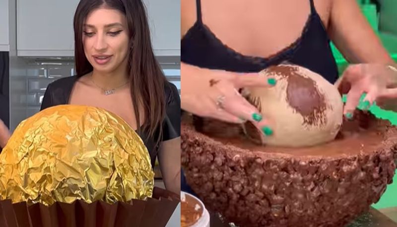 food blogger prepares big size ferraro rocher