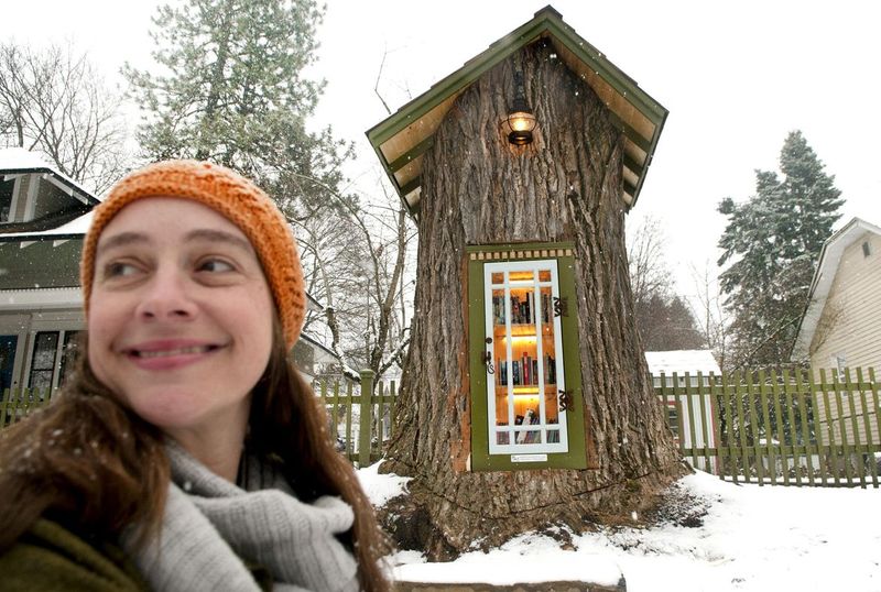 Magical Little Free Library Built on tree ttump in Idaho