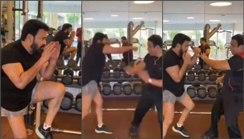 mohanlal boxing practice with wellness trainer jaison paulson priyadarshan movie video