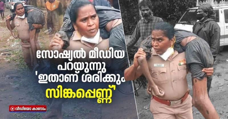 Woman police inspector carries unconscious man on her shoulders amid Chennai rain