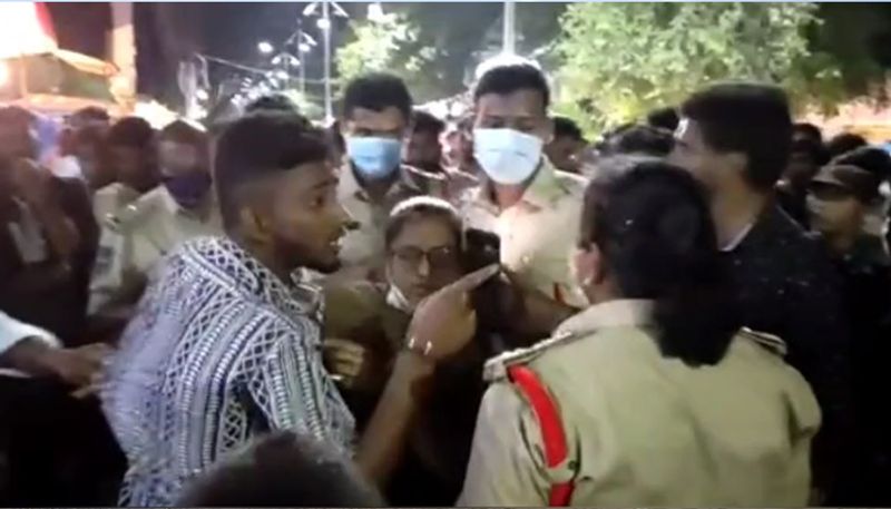 bjym activist misbehave with lady home guard in rajanna sircilla district