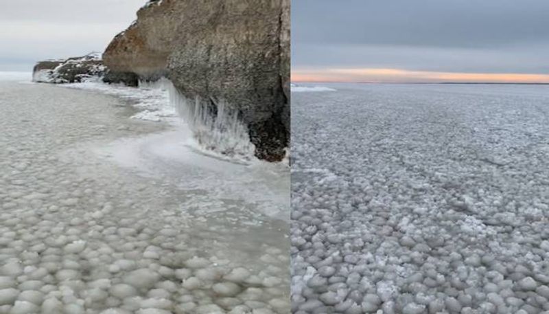 rare ice formations in Manitoba lake