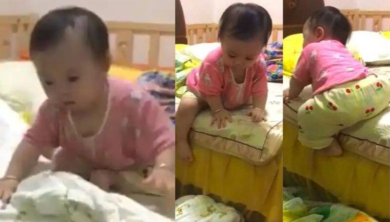 Baby uses a Genius Technique to Get Off the Bed in a viral video