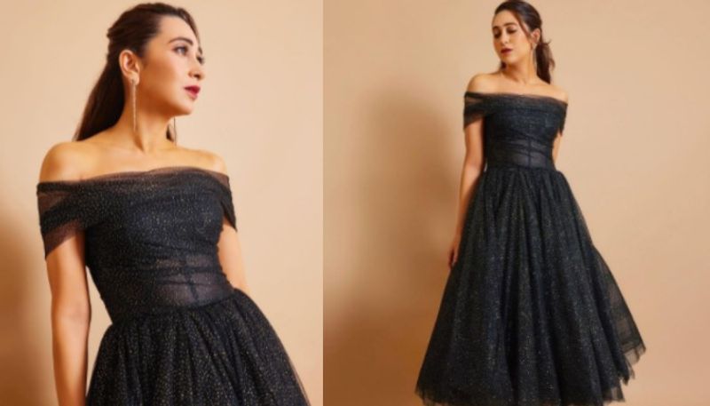 Karisma Kapoor in Black Off Shoulder Dress