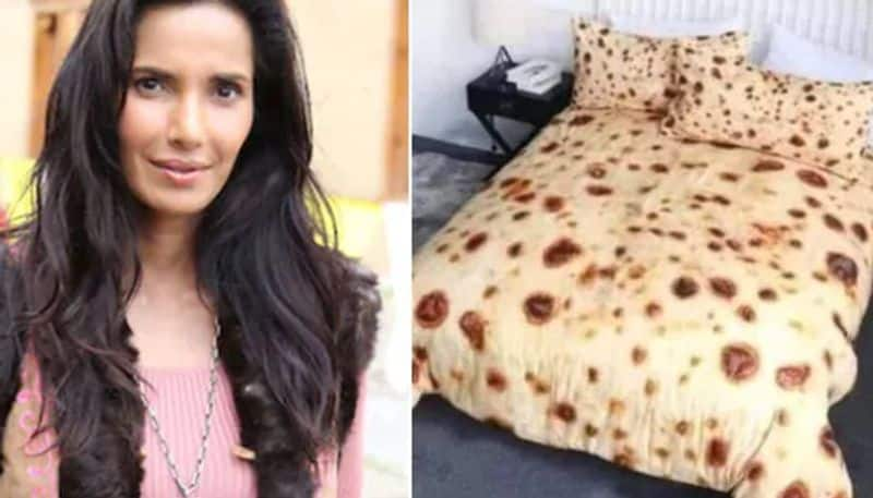 padma lakshmi shares picture of naan bedsheet and pillow cases