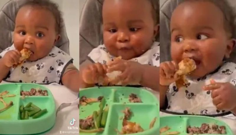 Adorable Baby Eats Full Chicken Wing On His Own