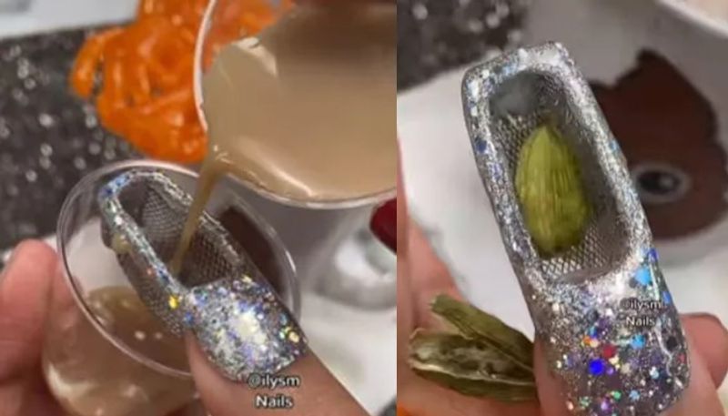 Woman Uses Nail Art For Straining tea in viral video