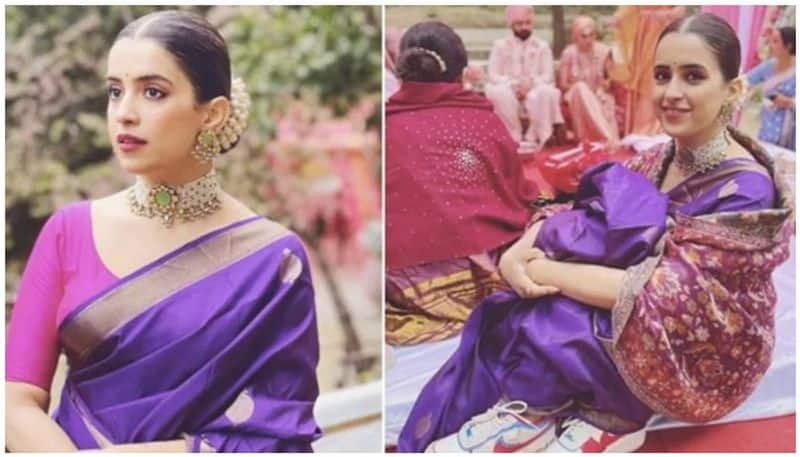 Sanya Malhotra purple saree and sneakers makes a trendy