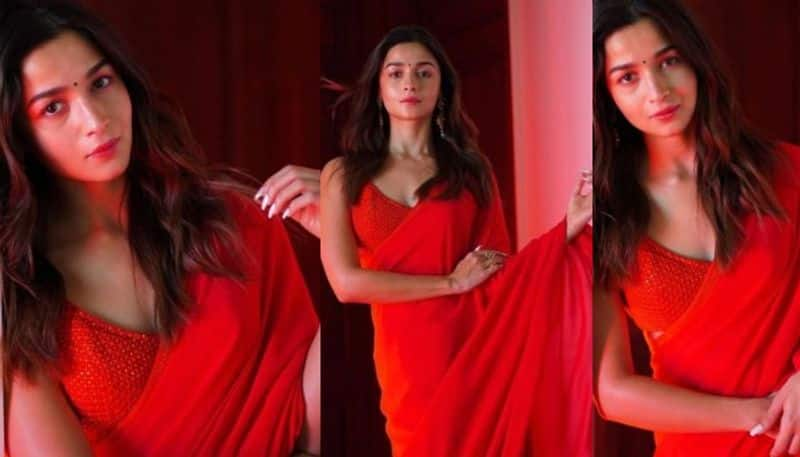 Alia Bhatt in red saree for the promotion of RRR