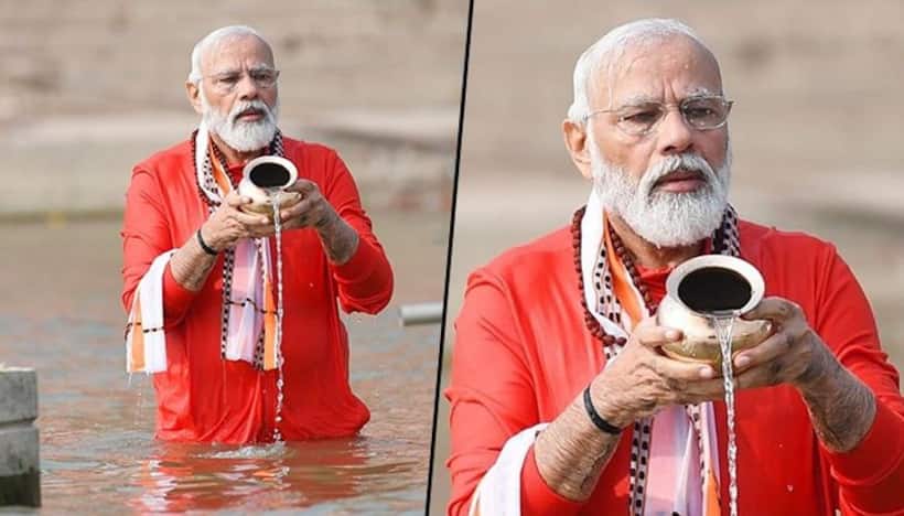 PM Modi takes holy dip in the Ganga at Varanasi, to inaugurate Kashi Vishwanath Corridor